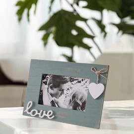 Simelecor 4x6 Love Picture Frame Horizontal Blue with Heart for Table Top and Wall Mounting-Distressed Wooden Photo Frame HD Glass Inside (blue)