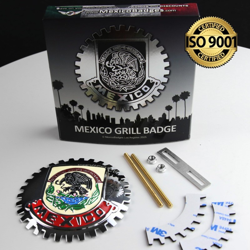 Premium Mirror Chrome Red ISO 9001 Mexico Eagle Flag Grill