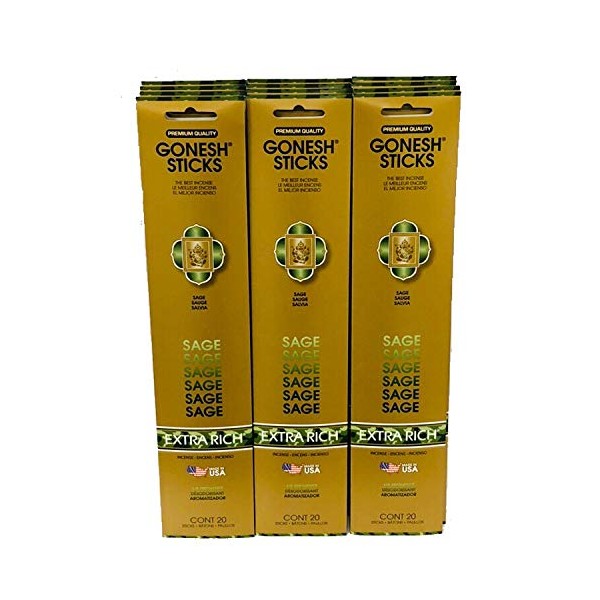 Gonesh Incense Sticks Extra Rich Collection: Sage 12 Pack (20
