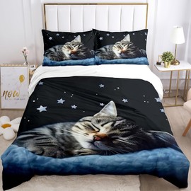 IUNTWEIE Cat Bed Linen 200 x 200 cm, 3D Cat Motif Bed Linen Children with Zip, Comfortable Microfibre Bedding Sets (Cat-7, 200 x 200 cm)