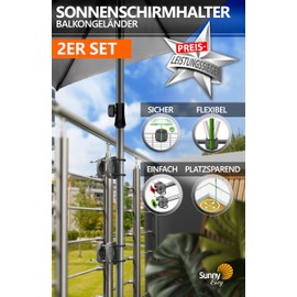 4smile Sonnenschirmhalter Balkongeländer SunnyEasy - 2er Set, Anthrazit - Sonnenschirm Halterung Balkon, flexibel montierbar - Schirmhalterung Balkongeländer ersetzt Sonnenschirmständer Balkon