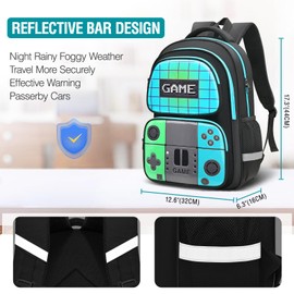 Beaulyn Game Backpack Set for School Boys Kids School Bag Set with Lunch Box Pencil Case,Middle Primary Student Bookbag Travel Laptop Backpack for Boy Teens