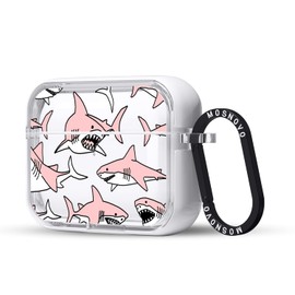 MOSNOVO Case for Airpods Pro & Airpods Pro 2, Protective Clear Case with Shockproof Dual Layer Hard Luxe Metal Ring Designed for Airpods Pro 2 Generation - Pink Sharks