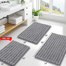 Smiry Bathroom Rugs Sets 2 Piece, Extra Soft Absorbent, Non Slip Rubber Backing Machine Washable Quick Dry Chenille Bath Rug Set for Tub, Shower, and Floor (30" x 20" Plus 24" x 16", Grey)
