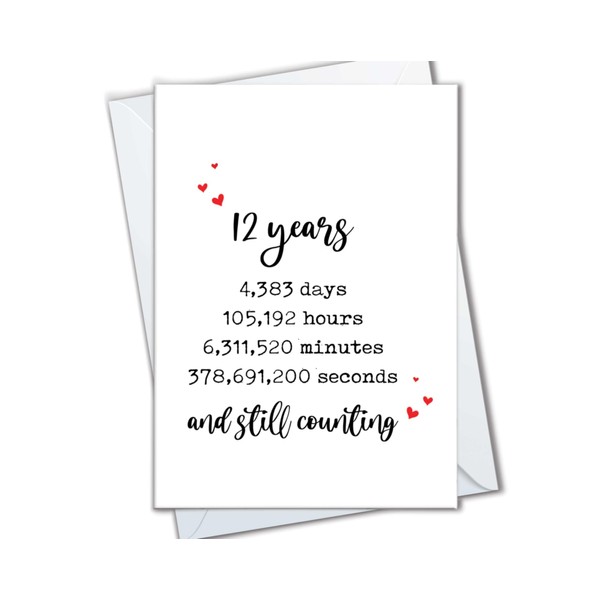 12th Anniversary Card for Wife Husband, 12 Years Together and