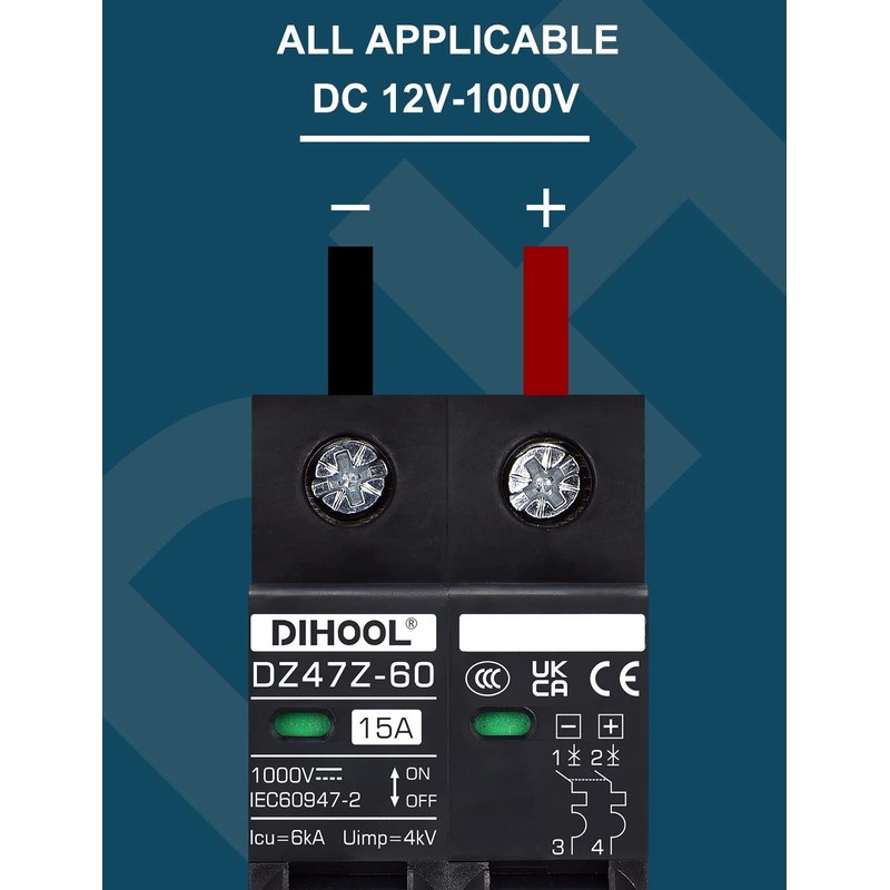 DIHOOL DC Circuit Breaker 15 Amp Solar Disconnect Switch 2P