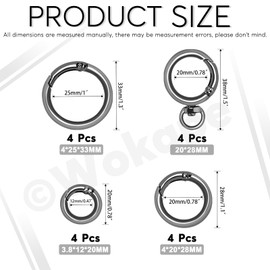 Wokape 16Pcs Keyring Assortment Kit, 0.47" 0.78" 1"(ID) O Rings Keychain Clip Trigger Spring Carabiner, Gun-Black Round Metal Snap Hooks Set for Keyrings Bags Purses Doll Hooks and DIY Handicrafts