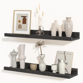 Floating Shelves For Wall, Picture Ledge Shelf 24 Inch Solid Wood Set of 2, Rustic Wall Shelves with Lip, Kids Bookshelf, Photo & Picture Live Edge Floating Shelves for Bedroom, Living Room, Kitchen