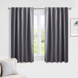 PONY DANCE Blackout Window Curtains - Short Gray Thermal Insulated Drapes Back Tab/Rod Pocket Room Darkening Panels Energy Saving for Bedroom/Bathroom, 42 W x 54 L, Grey, 1 Pair