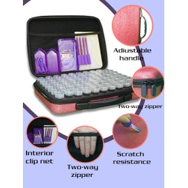 Waykape 70 Slots Sparkle Diamond Painting Storage Box, Diamond Art Tools and Accessories Organizer for 5D Diamonds, Rhinestones – Portable, Shockproof Craft Storage Container, Premium Pink Matte Case