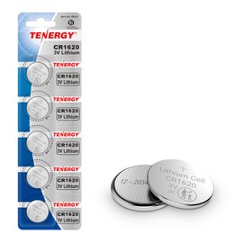 Tenergy CR1620 3V Lithium Button Cell Battery, for Car Keys, Watches, Calculators, Remote Controls, 5 Count