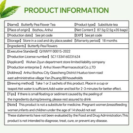 Tenyxarae, Selected 35 Blue Butterfly Pea Flower Tea Bags, 2.5g Per Bag. Made From 100% Natural Butterfly Pea Flowers, Rich In Antioxidants And Beneficial For Eye Health. No Sugar, Caffeine - Free, Gluten - Free, Suitable For Vegetarians.