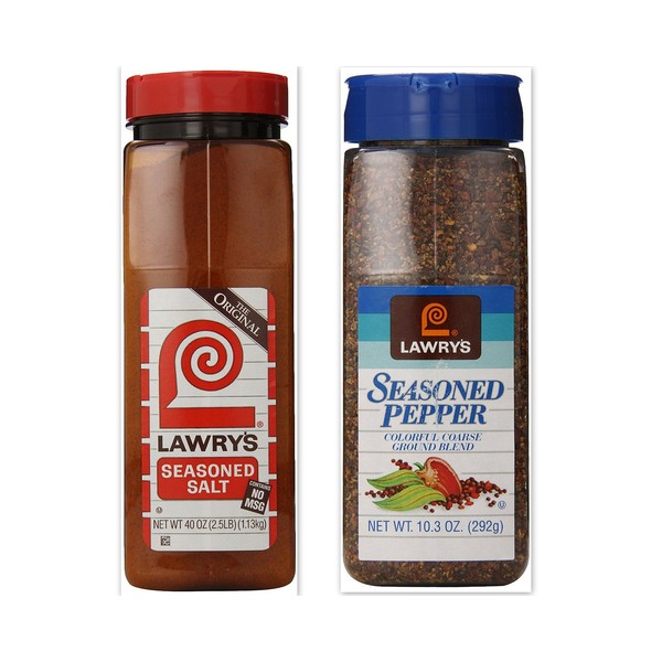 Lawry's Seasoning Bundle (Pack of 2) includes 1-Bottle Seasoned Salt, 40 oz + 1-Bottle Seasoned Pepper, 10.3 oz
