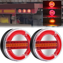 YnGia Round Trailer Light Indicator, 2PCS Truck Brake Lights Hamburger Tail Lights Flowing Turn Signal Light 24V Waterproof Truck Rear Stop Lamp for Trailer Lorry RV Caravan Van