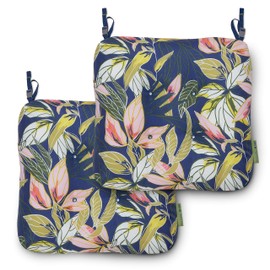 Vera Bradley by Classic Accessories Water-Resistant Patio Chair Cushions, 19 x 19 x 5 Inch, 2 Pack, Rain Forest Leaves Blue