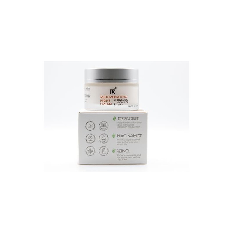 Crema rejuvenecedora de noche con tepezcohuite, retinol, y niacinamida -