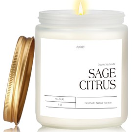 Putart Sage Citrus Candles for Home Scented, 9oz Natural Soy Aromatherapy Non Toxic Candles with Long Lasting Fragrance & Clean Burn, Luxury Jar Candle Gift for Women, Men, Home Decoration, White