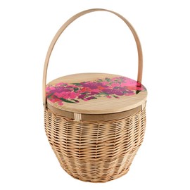 Santa Barbara Design Studio Picnic Baskets Fully Insulated Large Wicker Basket with Wood Tabletop Lid and Handle, 15" x 13.5", Flowers