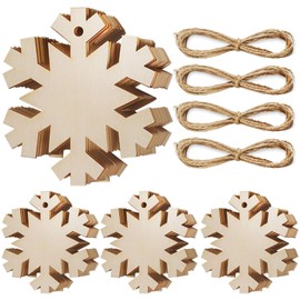 40 Pieces Wood Snowflake Ornaments Christmas Decorations Wooden Snowflake Cutous for Crafts Christmas Ornaments with Hanging Ropes