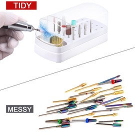 2 in 1 Nail Drill Bits Holder and Nail Drill Bits Brushes, 30 Holes Dustproof Nail Drill Storage Box Organiser Container Manicure Tools for Beauty Salon (without Drill) White