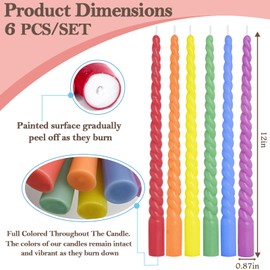 W&LESVAGO 12 Inch Rainbow Spiral Taper Candles 6 Colors Dripless Twisted Wax Candles Long Unscented Candle Sticks for Wedding Displays Home Dining Table Supplies