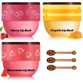 Bálsamo Labial Honey Pot, 3 Unidades, Exfoliante Labial Honey Pot Con Sabor A Cereza Y Sandía, Mascarilla Nocturna Para Labios Secos Y Agrietados (Miel, Sandía Y Cereza)