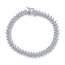 Bling Jewelry Traditional Bridal Vintage Style Cubic Zirconia Marquise Shape AAA CZ 25 CTW Alternating Clear Tennis Bracelet for Women Wedding Silver Plated 7 Inch