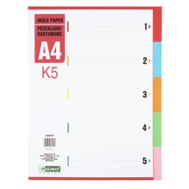 D.RECT Index for A4, K5, 5 Dividers, Ring Binder, Tabs with Number Print 1-5, Colour Dividers Made of Cardboard