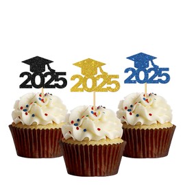 Class of 2025 Cupcake Toppers / 2025 Graduation Cupcake Decor/High School College Cupcake Toppers/Congrats Grad Graduation Party Cupcake Decorations Glitter 24 Pcs