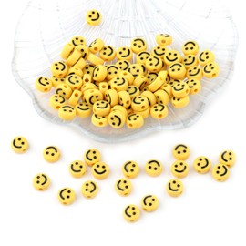 100PCS Smiley Face Beads - 10mm Yellow Happy Face Emoji Beads for Bracelets, Acrylic Spacer Beads for Earring Necklace Bracelets, Clay Beads for Jewelry Making