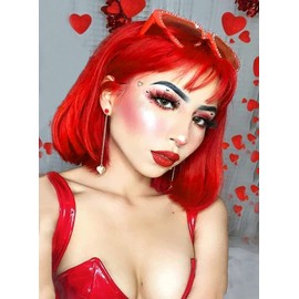 YEESHEDO Women's Red Short Bob Straight Hair Wigs with Fringe Heat Resistant Synthetic Colourful Wig for Women for Daily Party Cosplay Costumes