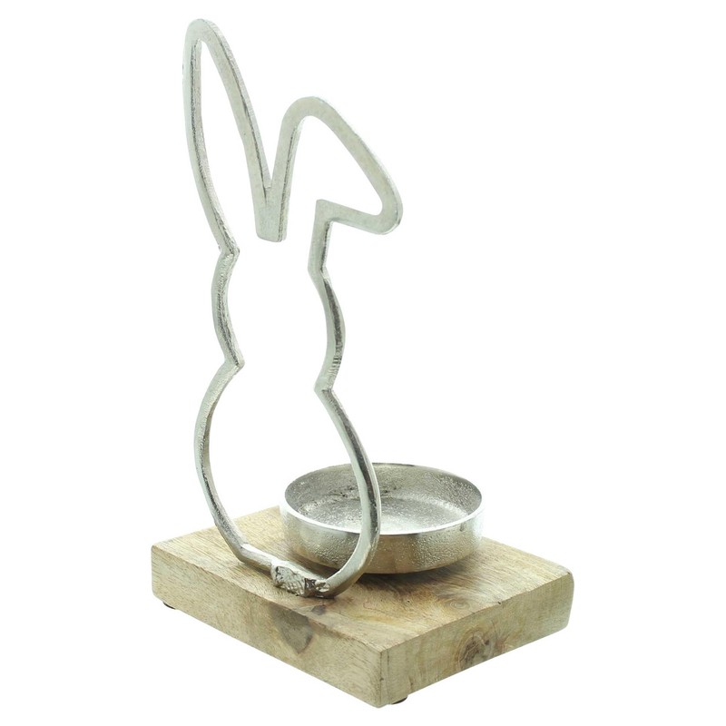 FRANK FLECHTWAREN Tea Light Holder Rabbit Cast Aluminium Mango Wood