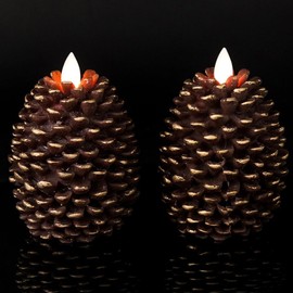 SEHNSY 2 Pack Real Wax LED Pinecone Candles with 6H Timer - Battery Operated Flameless Flickering Candles for Fall Winter Home Decor - Rustic Brown Tabletop Decoration (4.3"x6")