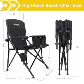 XGEAR 2-Pack Camping Chair with Padded Hard Armrest, Sturdy Folding Camp Chair with Cup Holder, Storage Pockets Carry Bag Included, Support to 400 lbs, Black