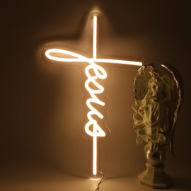 Jesus Cross Neon Sign for Church Room Wall Decor,Cross LED Neon Signs Dimmable for Wall Decor Bedroom Home Room Party Decor Wedding Christmas Easter Celebrations Gift
