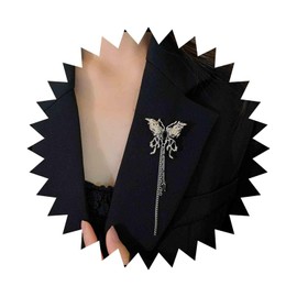 Cimenexe Vintage Onyx Butterfly Brooch Silver Crystal Butterfly Tassel Brooch Pin Metal Butterfly Tassel Chain Pin Brooch Retro Onyx Butterfly Brooch Pin Wedding Lapel Pin, Metal, No gemstone