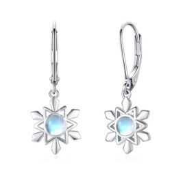 Snowflake Earrings Women's 925 Sterling Silver Moonstone Snowflake Christmas Stud Earrings Hypoallergenic Rainbow Snowflake Jewellery Gifts for Girls Women Children, Silver, Moonstone