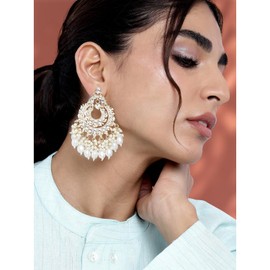 Aheli White Chandbali Earrings Glided with Kundan & Pearls Earrings Fashion Jewelry for Women