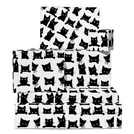 Cat Wrapping Paper - Black Cat - Eco-friendly - 6 Sheets Gift Wrap - For Cat Mum Fur Parent - Comes With Stickers - By Central 23