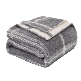 Mokoya Super Soft Plaid Checkered Blanket 50"x70", Lightweight Fluffy Throw Blanket for Couch, Bed, Fuzzy Plush Double-Sided Knit Blanket, Modern Aesthetic Cozy Blanket, Grey, Gifts for Women, Men