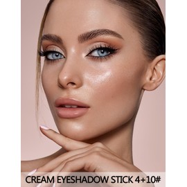 Erinde Shimmer Cream Eyeshadow Stick, Long Lasting Metallic Eye Shadow Sticks, Waterproof Creamy Glitter Eyeshadow Pencil, High Pigmented Blendable Neutral Eye Makeup #4+#10