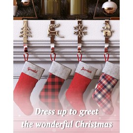 Lewondr Christmas Stocking Holder, Pack of 4 Christmas Creative Fireplace Hooks, Non-Slip Santa Boot Holder, Hanging Stockings Hanger with 4 Patterns for Fireplace, Christmas Party, Decoration, Chest