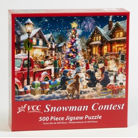 Snowman Contest Jigsaw Puzzle 500 Piece by Vermont Christmas Company - Large Pieces - Fully Interlocking & Randomly Shaped Pieces - 24" x 18"