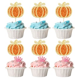 24 piezas de decoración para cupcakes de calabaza, decoración de baby shower, calabaza, decoración de cumpleaños, cupcakes, calabaza, revelación de género, decoración para cupcakes, suministros de fiesta
