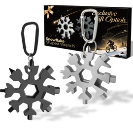 MUCLIP 18-in-1 Snowflake Multi Tool 2 Pack - Stainless Steel with Carabiner, Bottle Opener & Wrench,Mini Tool for Outdoor,Camping,Stocking Stuffers, Christmas Gifts for Men,Dad (Silver+Black)