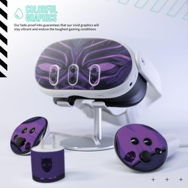 VR Headset Purple Cat Skin and Accessories Stickers Kit Compatible with Meta Quest 3 Skin Protective Vinyl Decal Compatible with Oculus Quest 3