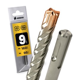 SDS Plus Hammer Drill Bit 4 x Cutting PGM Diameter 9.0 mm x 95 mm - Amboss Werkzeuge SDS Crusher 4 - HM Concrete Drill Carbide Professional Drill Bit 9.0 mm x 95 - Masonry Drill Reinforced Concrete