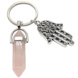 LUCKBOOSTIUM Hamsa Hand Evil Eye Keychain Charm Nazar Crystal Adorno Key Holder Bag Ring Backpack Purse Decoration Stuff Protection Self Aesthetic Accessories Amulet w/Gemstone (1.5” x 3”)