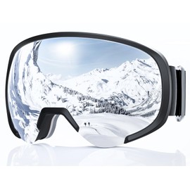 Yeerain Unisex Ski Goggles, Ski Goggles for Men and Women for Glasses Wearers, OTG Design, UV Protection, Snow Goggles, Anti Fog Ski Goggles Spherical Mirrored for Boys and Girls, Dark Silver