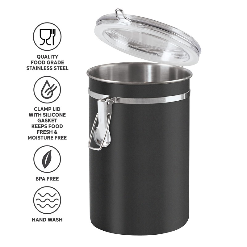 Oggi Stainless Steel Kitchen Canister 62 fl oz, Black -